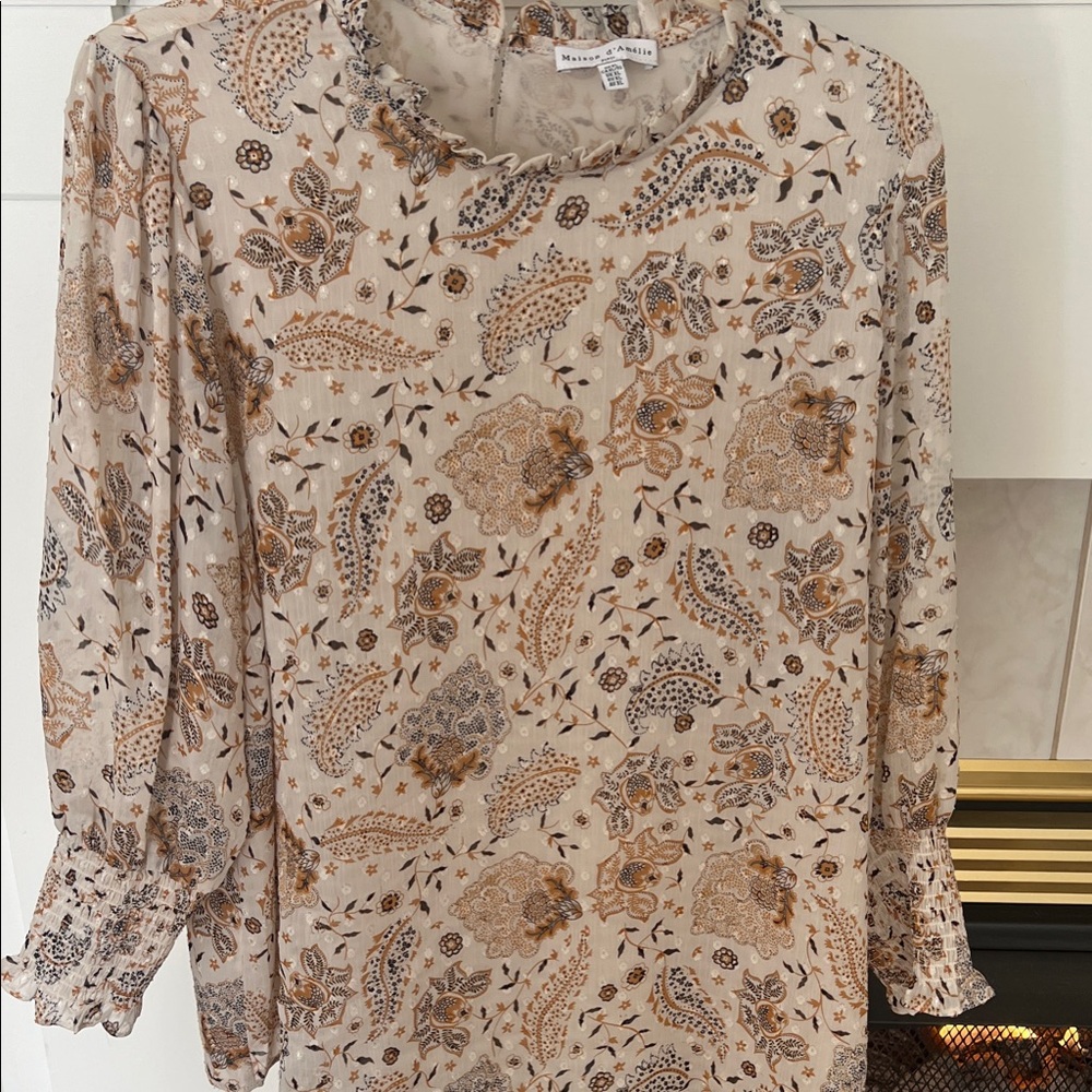 Maison d’Amelie Cream Gold & Brown Paisley Blouse